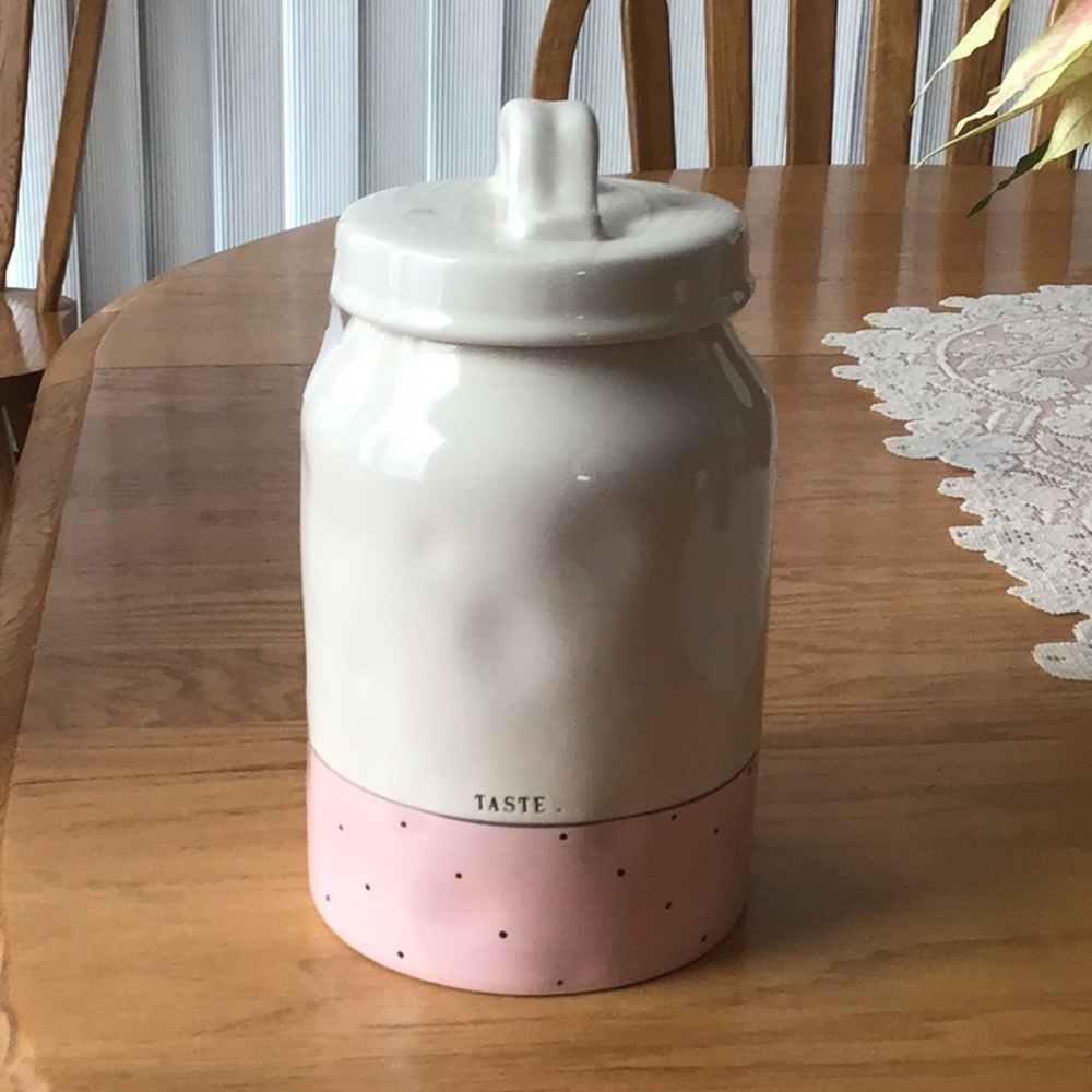 Rae Dunn Ceramic Taste Jar with Lid - Pink and Cream